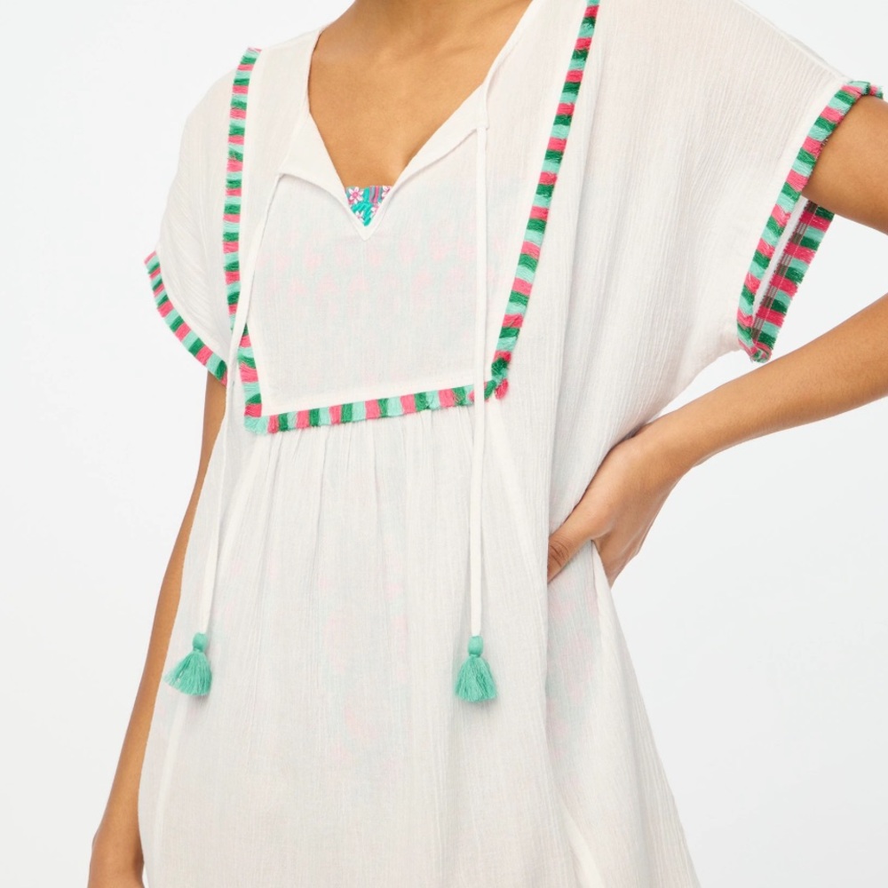 J. Crew Cream Fringe Short Sleeve Cotton Tunic Coverup